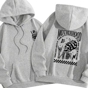 Women Maternity Skull Print Letter Hoodie Long Sleeve Sweatshirt, Casual | Large